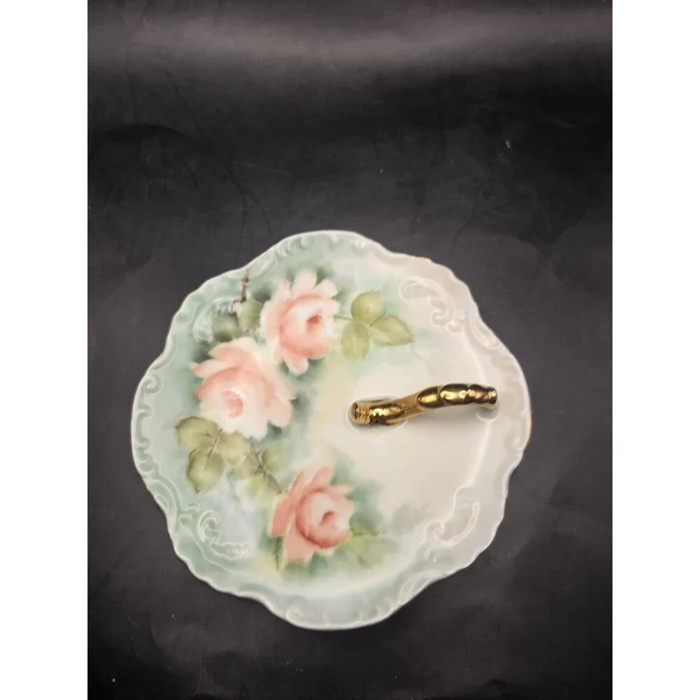 Antique Lemon Wedge Serving Plate Nappy Dish Tea Time Hand Painted Roses